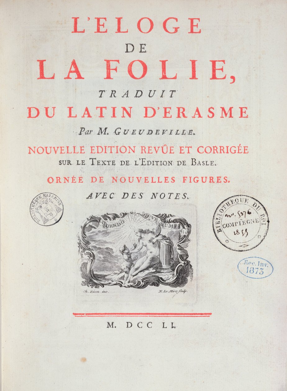 愚かさの賞賛、1751年（印刷された紙） 作： フランス語学校
