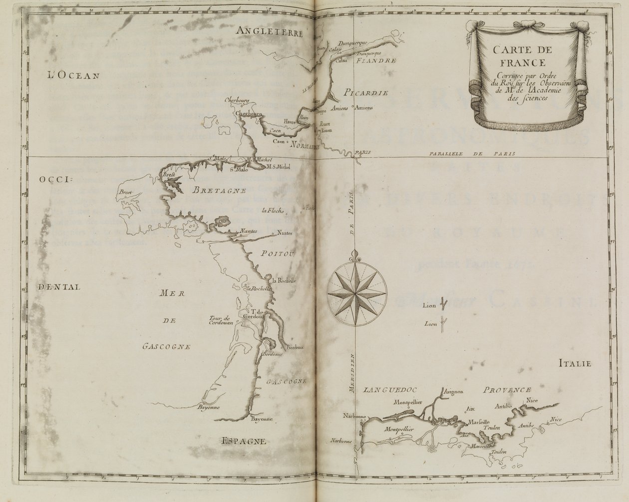 フランス地図、1693年頃（版画） 作： フランス語学校