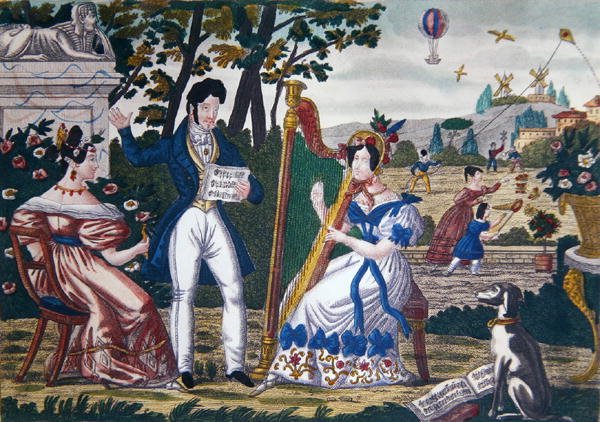 野外コンサート、1840年頃（カラーリトグラフ） 作： フランス語学校