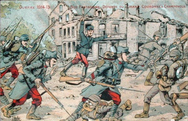シャンプーを守るフランス歩兵を描いた絵葉書 作： フランス語学校