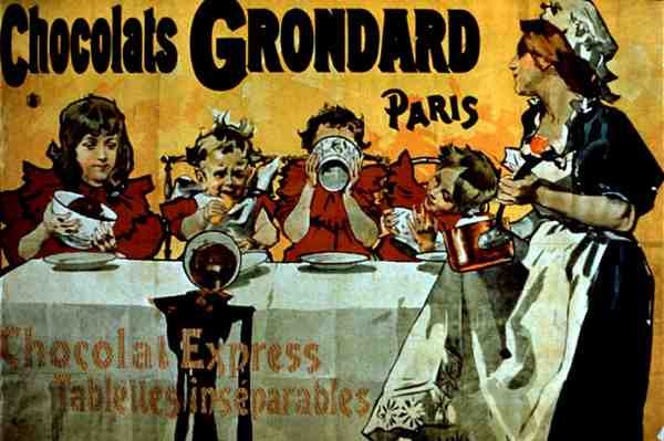 パリの「Grondard Chocolates」の広告ポスター（カラーリトグラフ） 作： フランス語学校