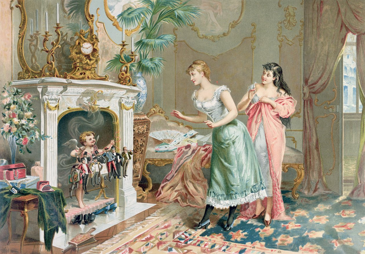 売春婦、クリスマスギフトを発見、1893年 作： フランス語学校