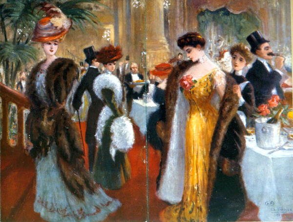 1905-10年頃のパリでのレセプション（カラーリトグラフ） 作： フランス語学校