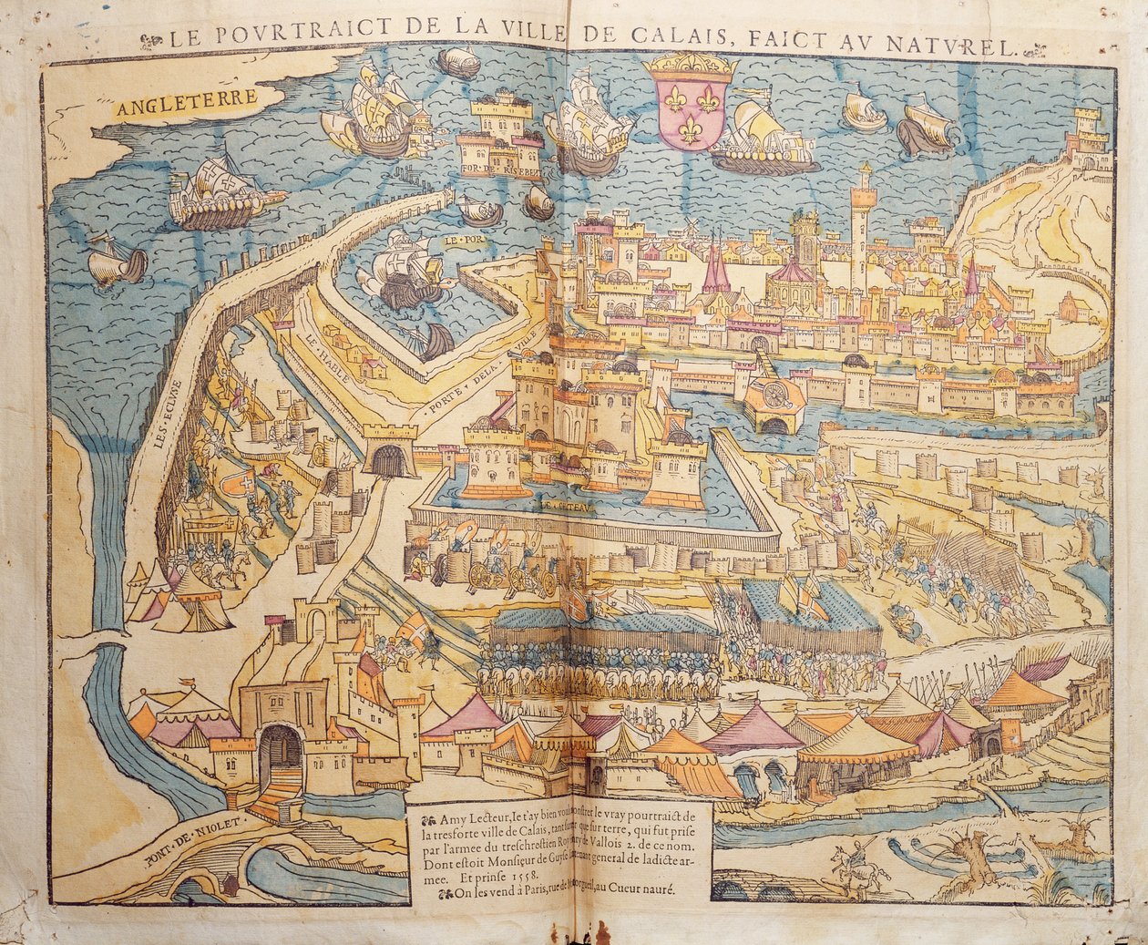 カレーの包囲、1558年（色の木版画） 作： フランス語学校