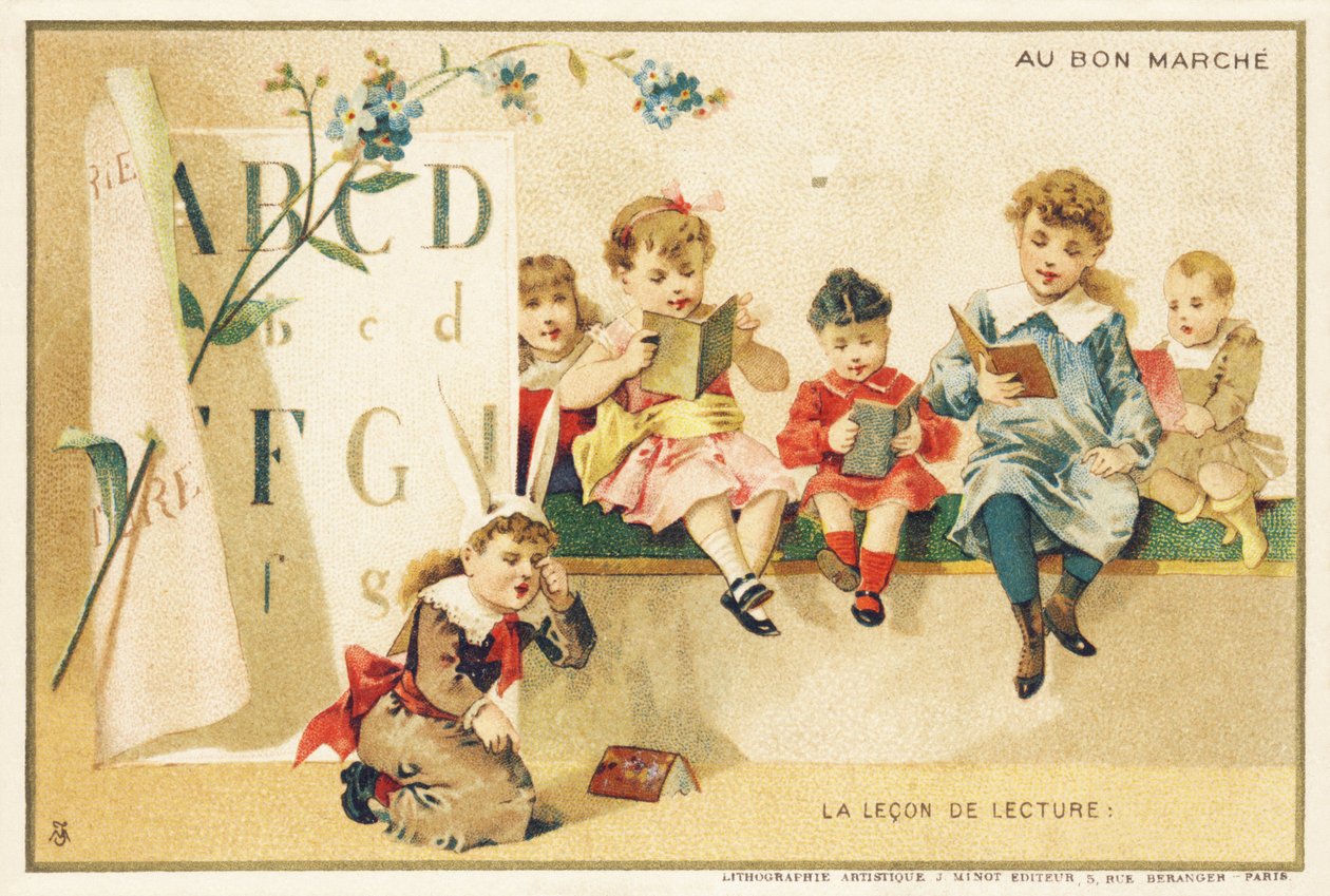 読書のレッスン、パリ、1900年頃（クロモリトグラフ） 作： フランス語学校