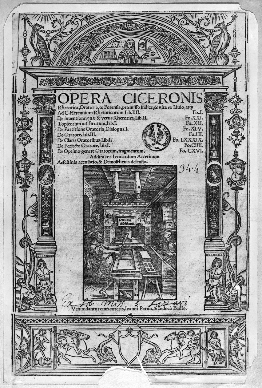 1520年に公開されたオペラシセロニスのタイトルページ 作： フランス語学校
