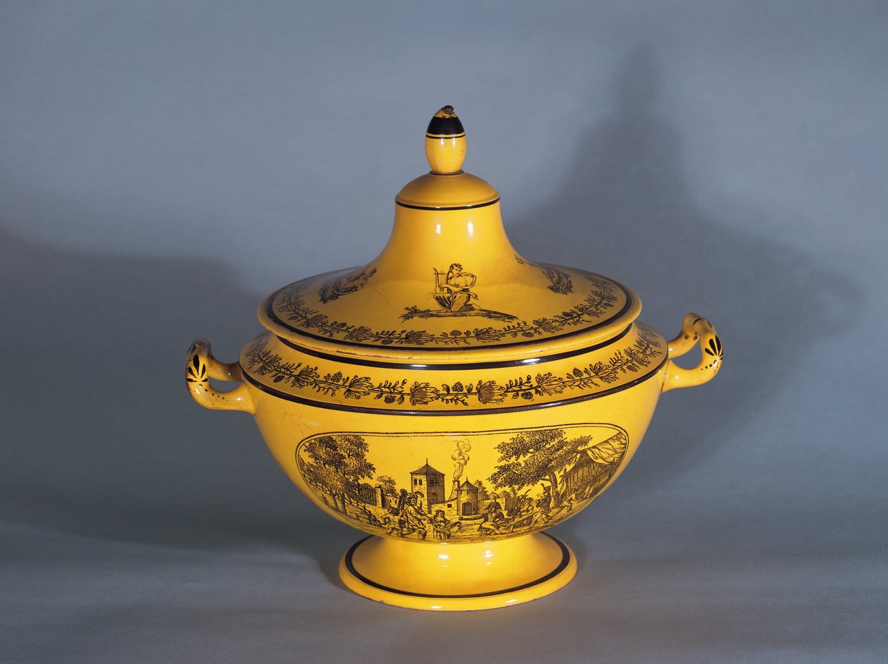 ブラックプリントデザインのTureen、c.1820（ファイアンス） 作： フランス語学校