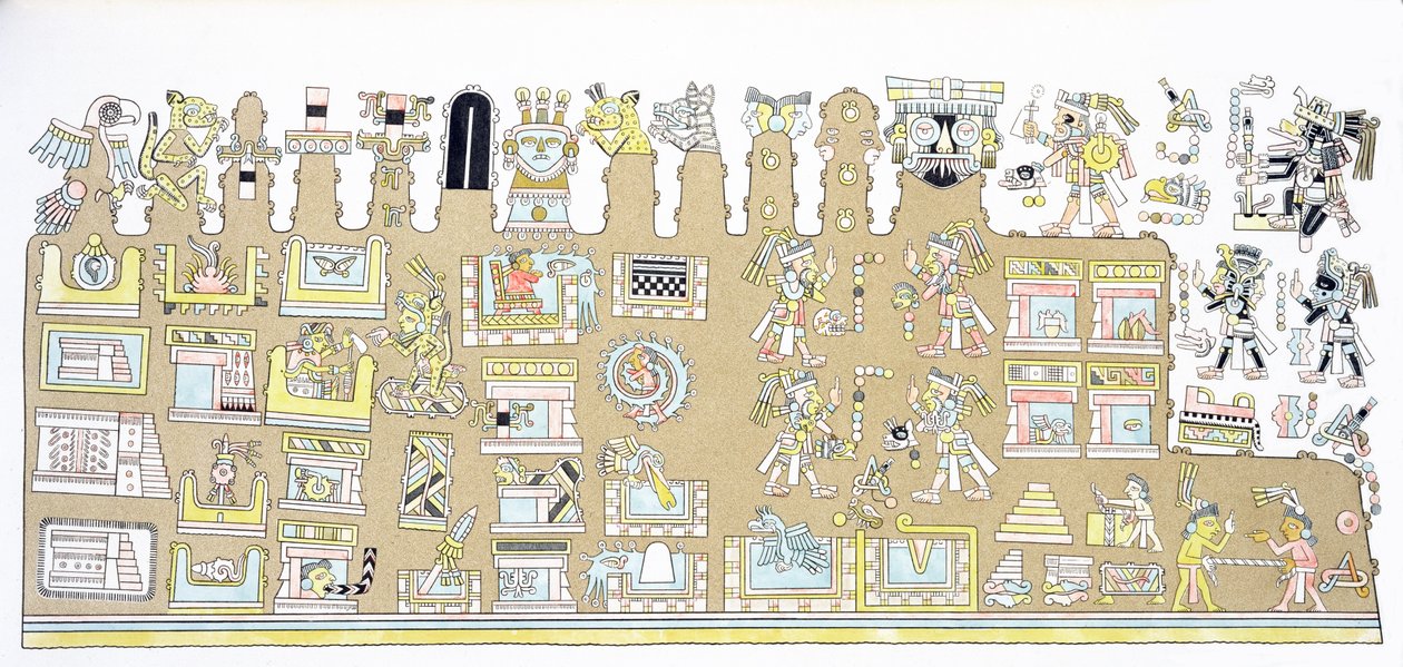 メキシコの象形文字、アレクサンドルデフンボルト（1769-1859）とエイムボンプランド（1773-1858）による &39;Vues des Cordillieres et Monumens des Peuples Indigenes de l&39;Amerique&39;から1810年に出版 作： フリードリヒ・アレクサンダー・フォン・フンボルト男爵