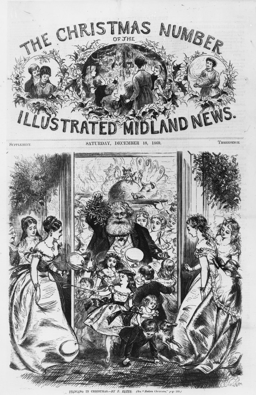 クリスマスをもたらす、1869年12月18日「イラスト入りミッドランドニュース」の表紙 作： フリッツ・エルツェ