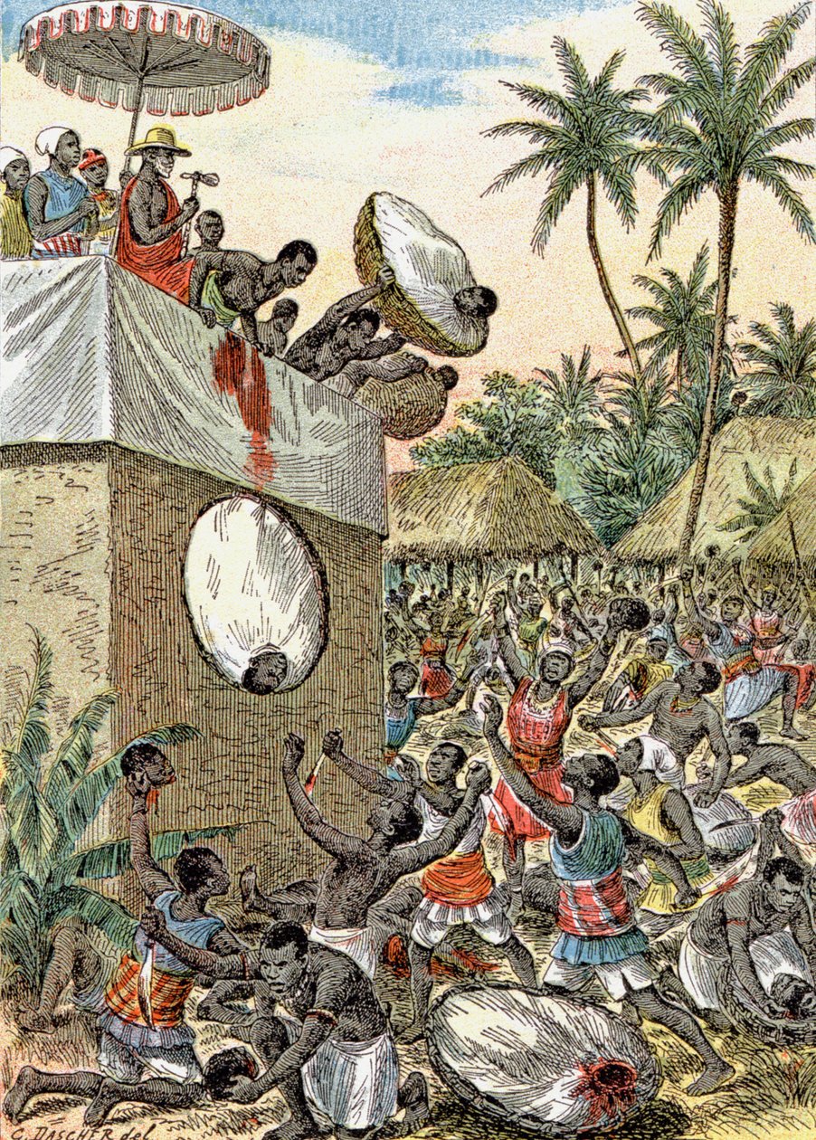 アフリカでの人身御供、1900年頃（イラスト） 作： G.ダッシャー
