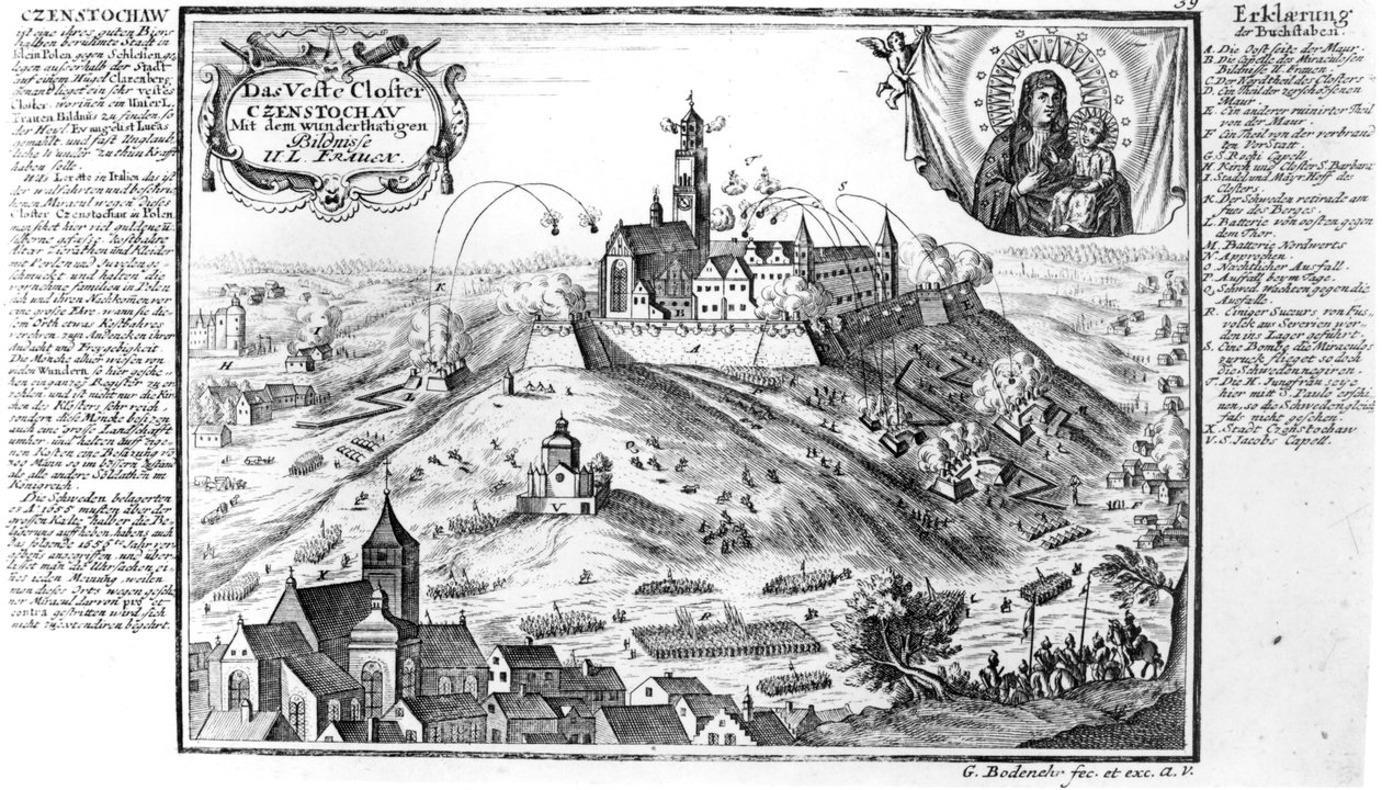 1655年にスウェーデン軍に包囲されたチェンストホヴァのジャスナゴーラ修道院 作： ガブリエル・ボデネール