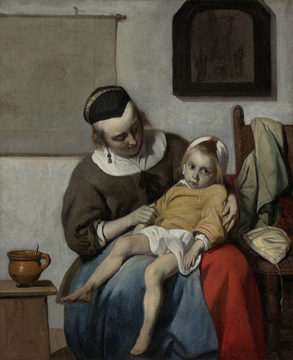 病気の子供、c.1664-6 作： ガブリエル・メツ