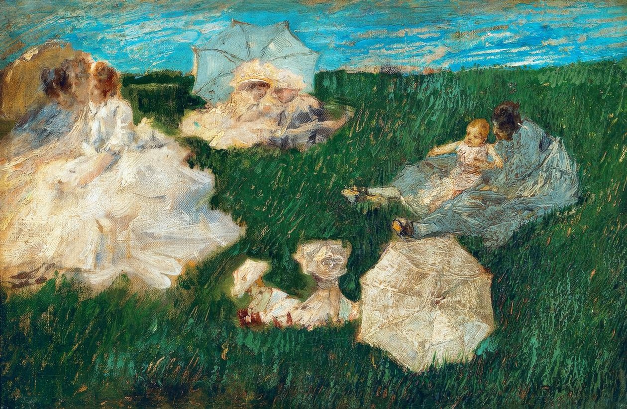 庭で子供を持つ女性、1896年、 作： ガエターノ・プレヴィアーティ