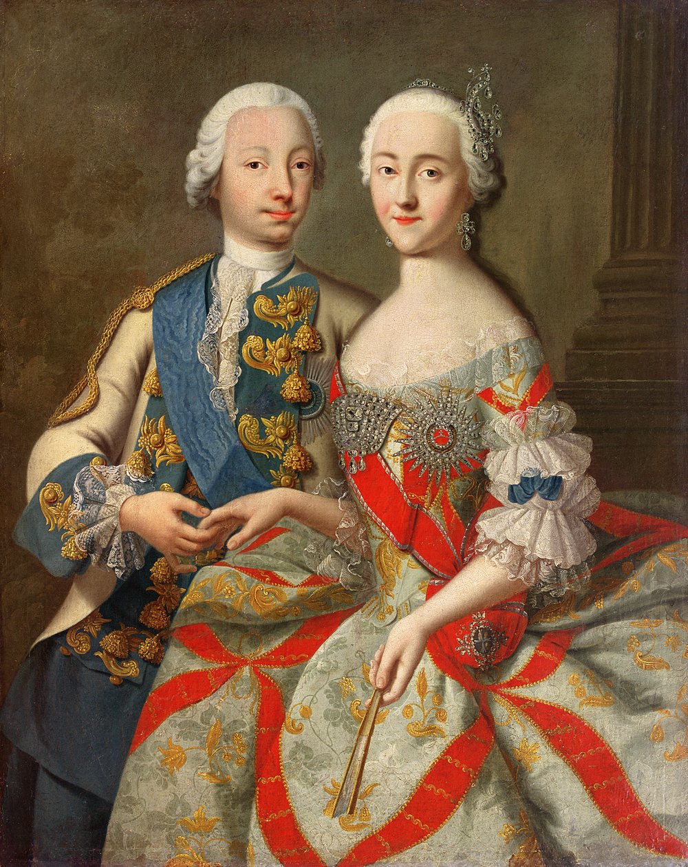 キャサリン大王（1729-96）と王子ペトルフェドロビッチ（1728-62）1740-45の肖像 作： ジョージ・クリストフ・グルース