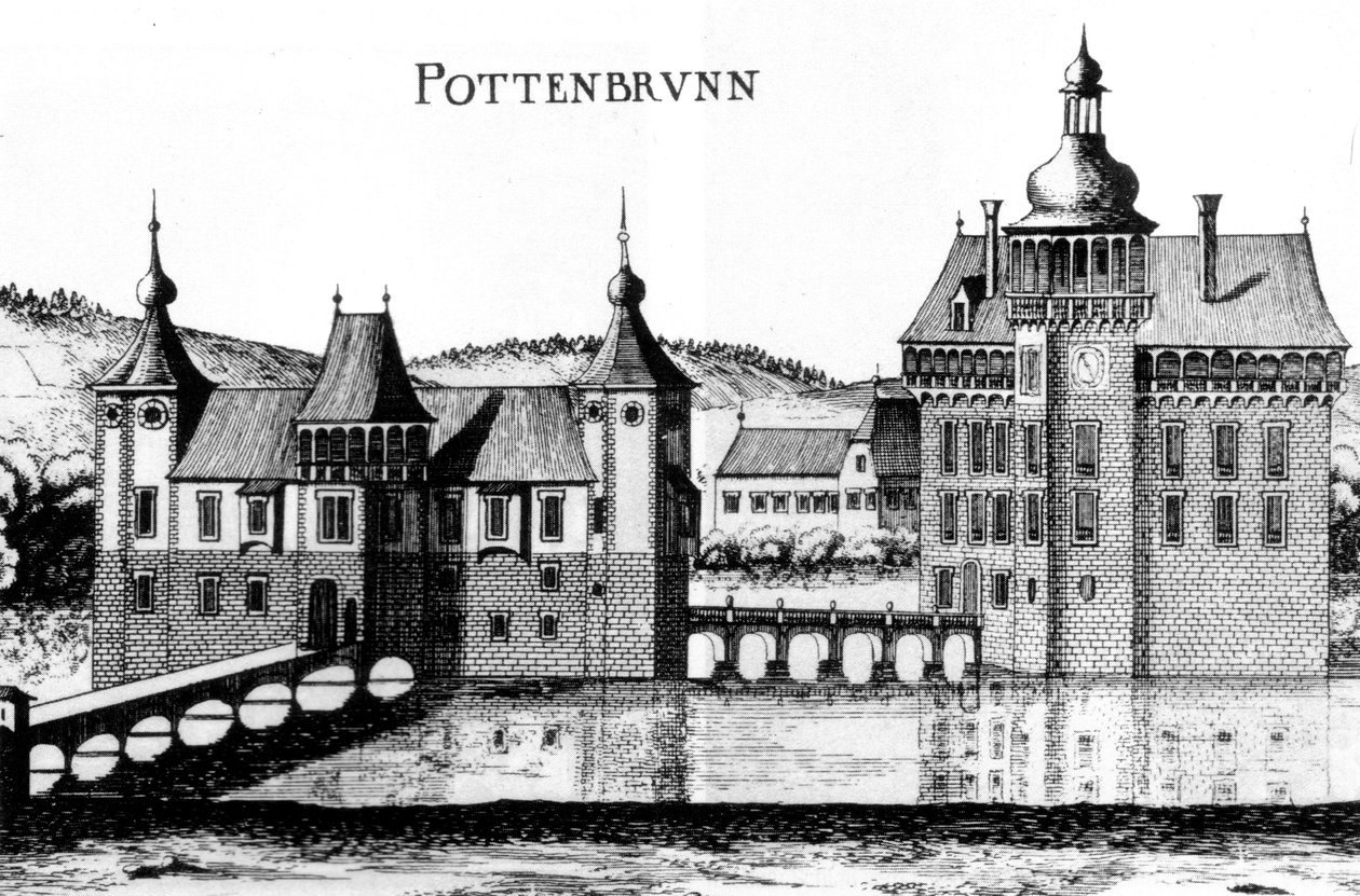 1672年のゲオルクマッタウスヴィッシャーによる彫刻のポッテンブルン宮殿 作： ゲオルク・マテウス・フィッシャー
