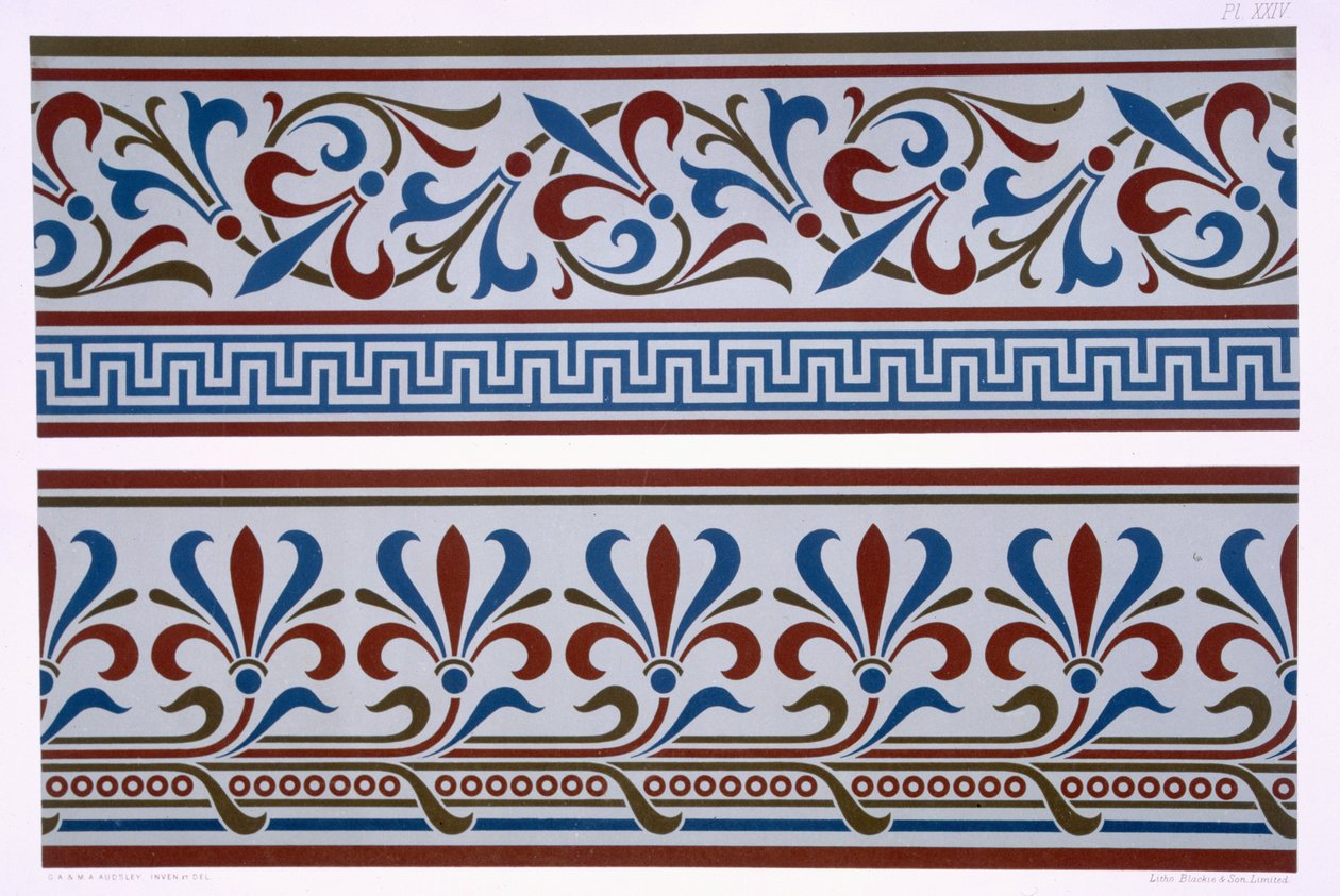 Neo-Grec Ornament：Border and dado design、plate XXIV from &39;The Practical Decorator and Ornamentalist&39;、published 1892 99：pattern;パターン;装飾的な;装飾;設計;建築 作： ジョージ・アッシュダウン・オーズリー