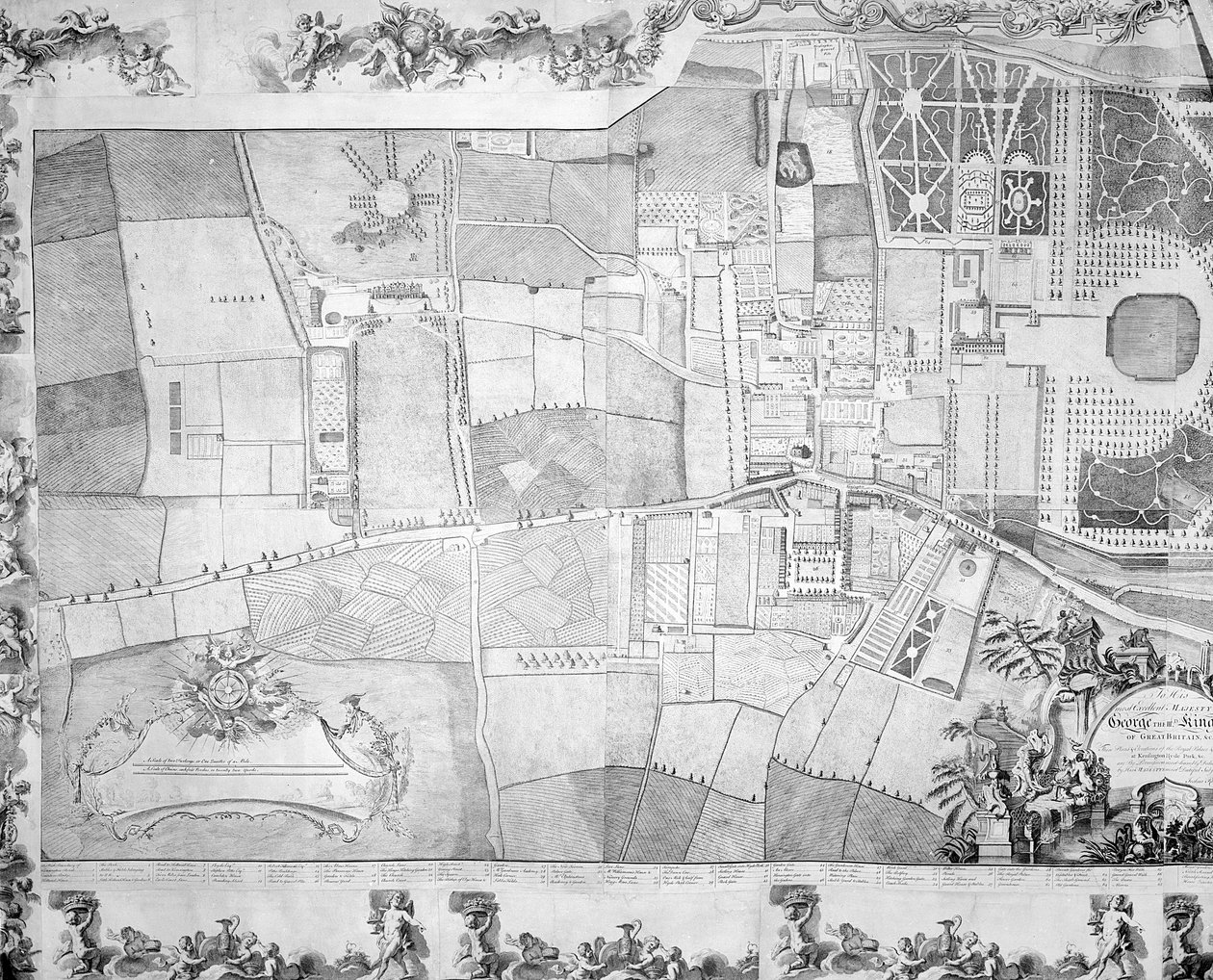 ジョシュアロードスによるケンジントン宮殿の計画の詳細（左側）、1764年 作： ジョージ・ビカム