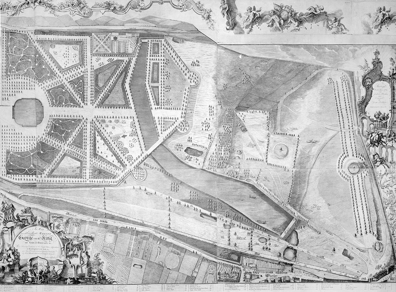 ジョシュアロードスによるケンジントン宮殿の計画の詳細（右側）、1764年 作： ジョージ・ビカム