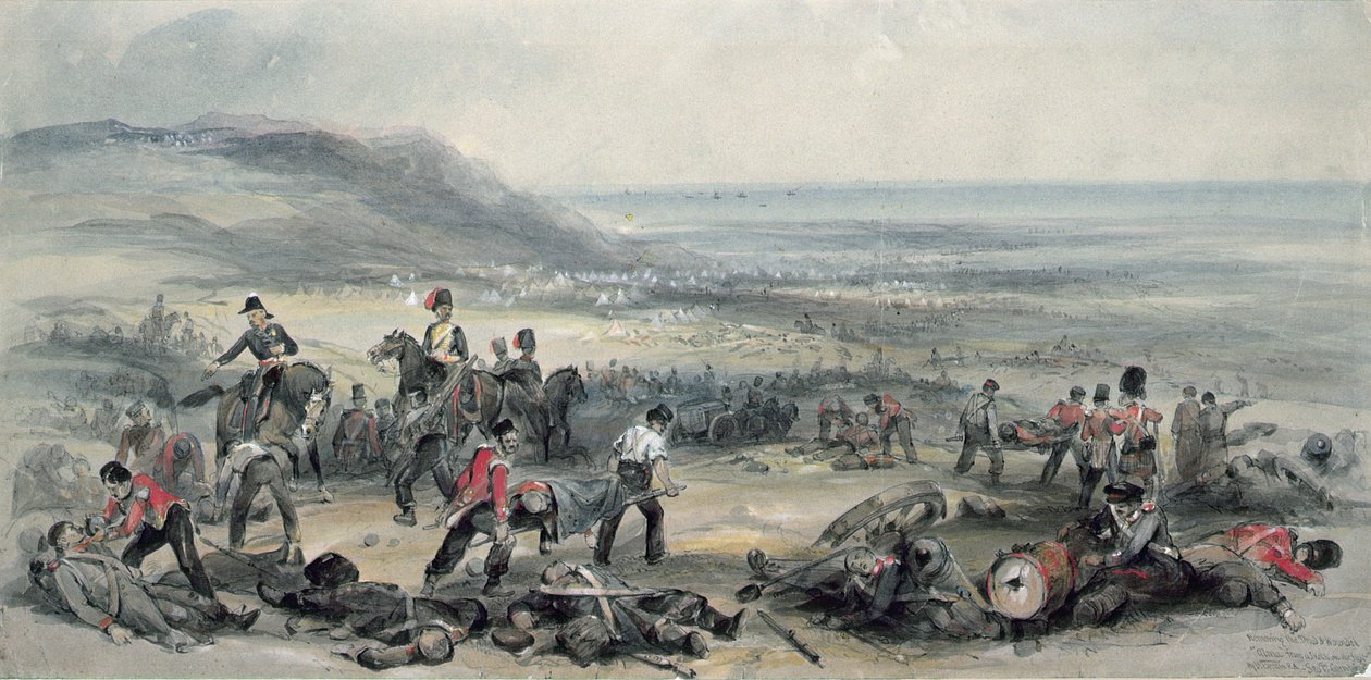 1854年9月20日のクリミア戦争中のアルマの戦いの後の死者と負傷者の除去 作： ジョージ・ブライアント・カンピオン