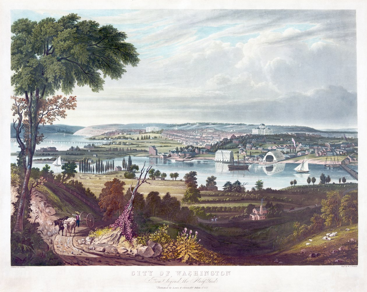 ウィリアムジェームズベネット（1787-1844）による彫刻、海軍工廠の向こうからのワシントン市c.1834 作： ジョージクック