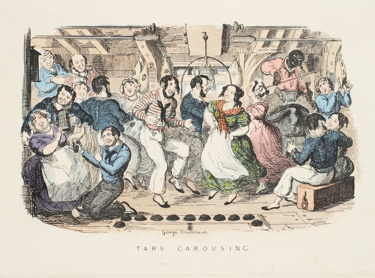 Tars Carousing、from &39;Songs、Naval and National：Of the Late Charles Dibdin&39;、pub。 1841（手塗りの彫刻） 作： ジョージ・クルクシャンク