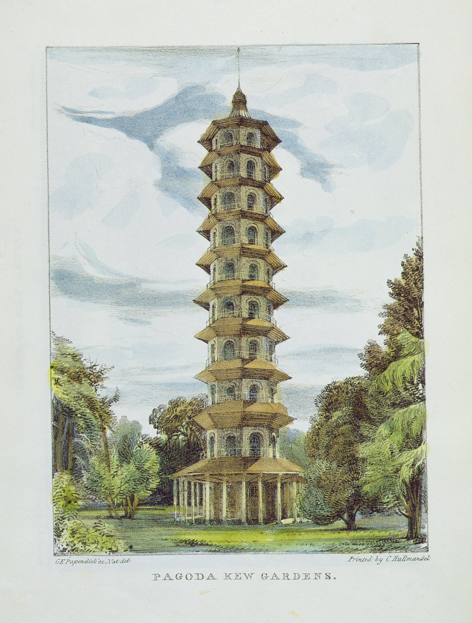 チャールズハルマンデル（1789〜1850年）によって彫刻された「キューガーデン：石に描かれた24枚のシリーズ」の塔9、出版された1820年（手描きのリソ） 作： ジョージ・アーネスト・パペンディク