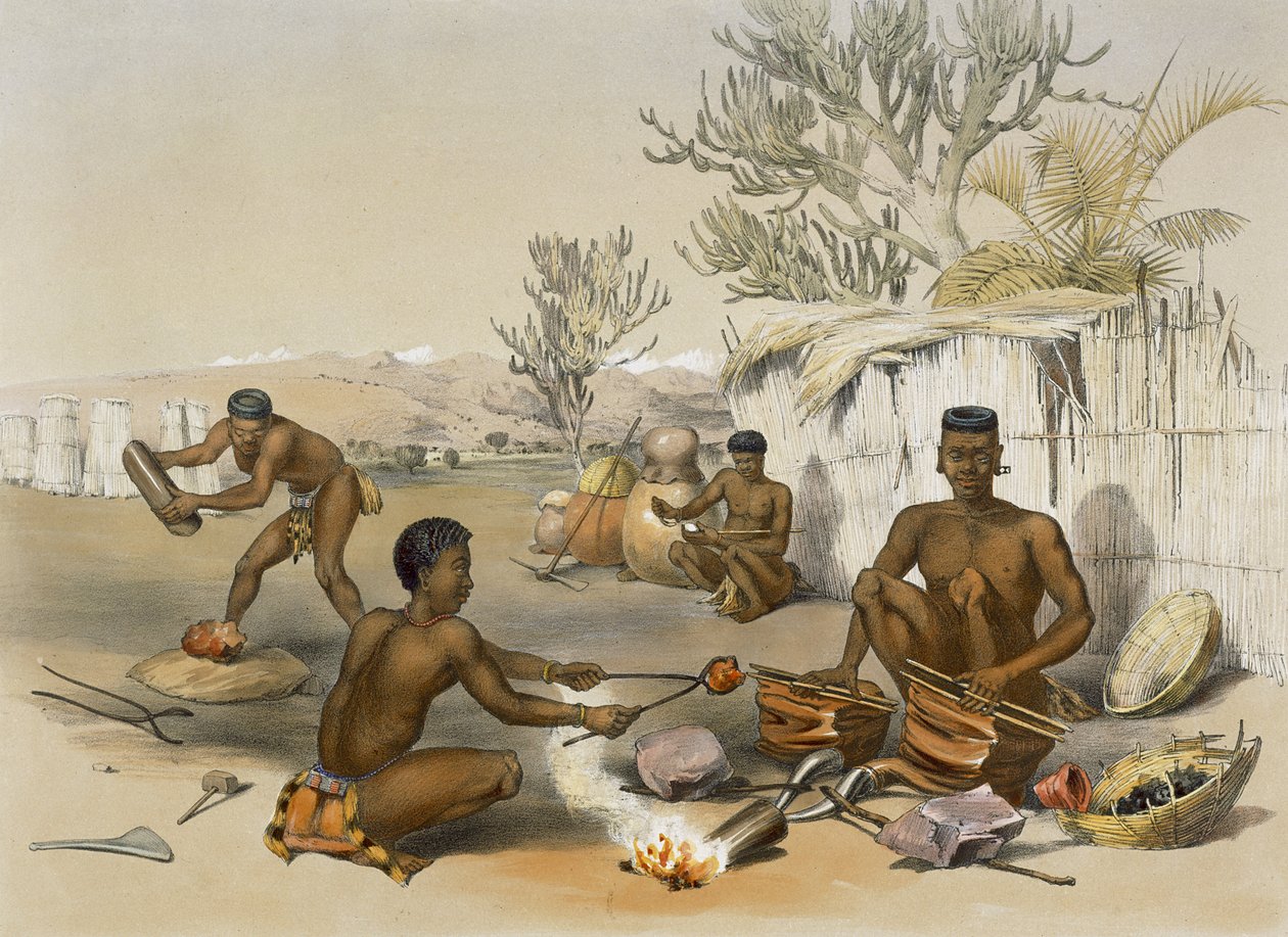 Zulu Blacksmiths at Work、1849年「The Kafirs Illustrated」のプレート23 作： ジョージフレンチアンガス