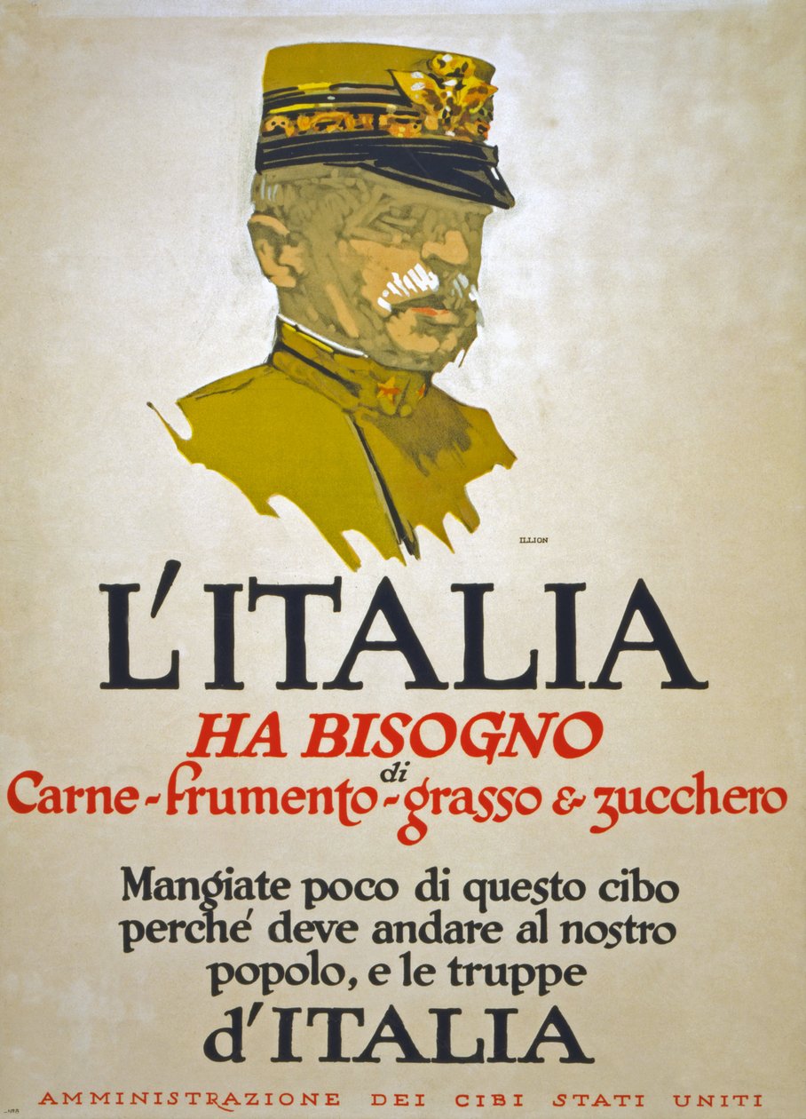 イタリアは肉、小麦、脂肪、砂糖を必要としている、1917 作： ジョージ・イリアン