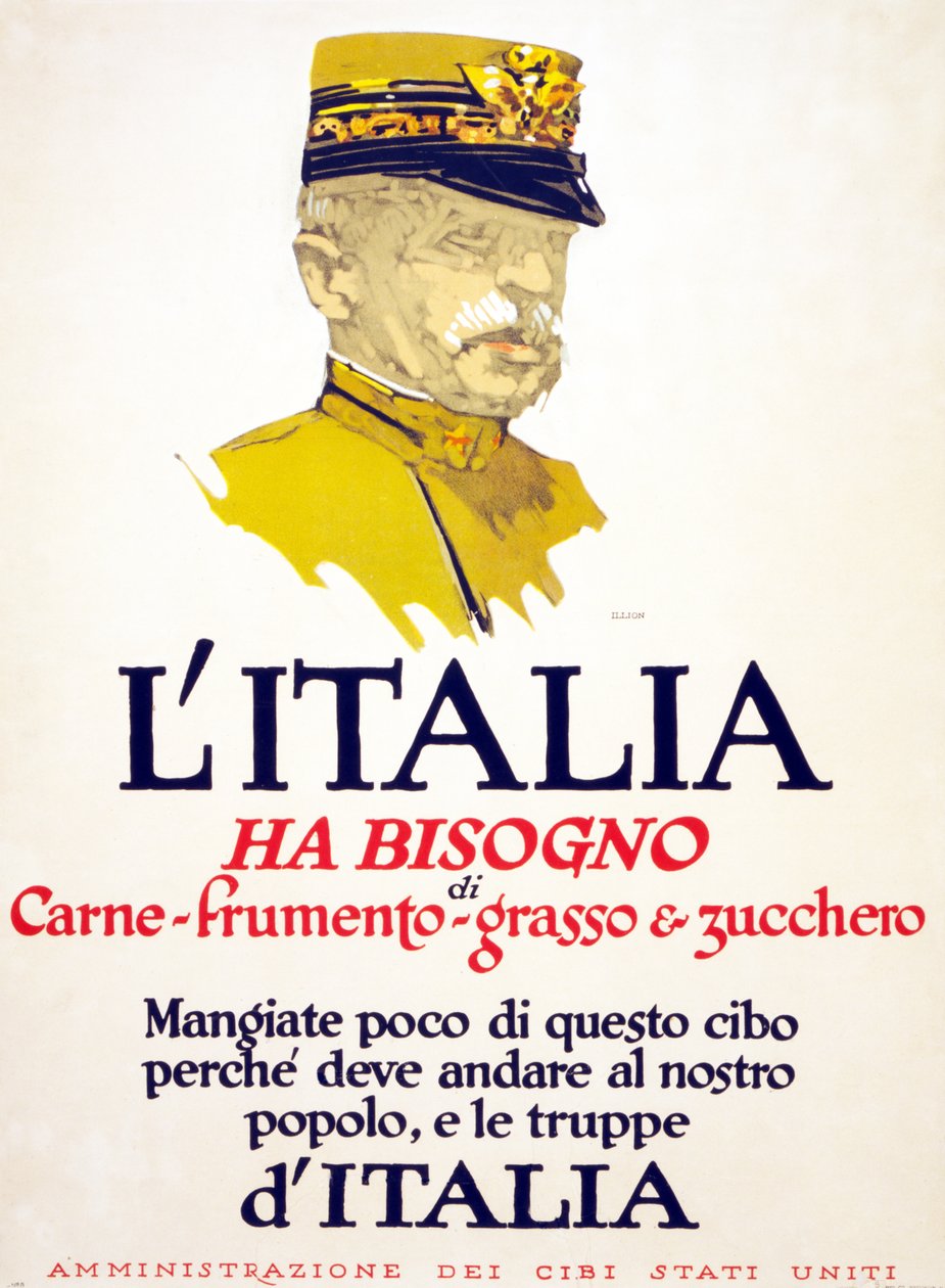 イタリアは肉、小麦、脂肪、砂糖を必要としている、1917 作： ジョージ・イリアン
