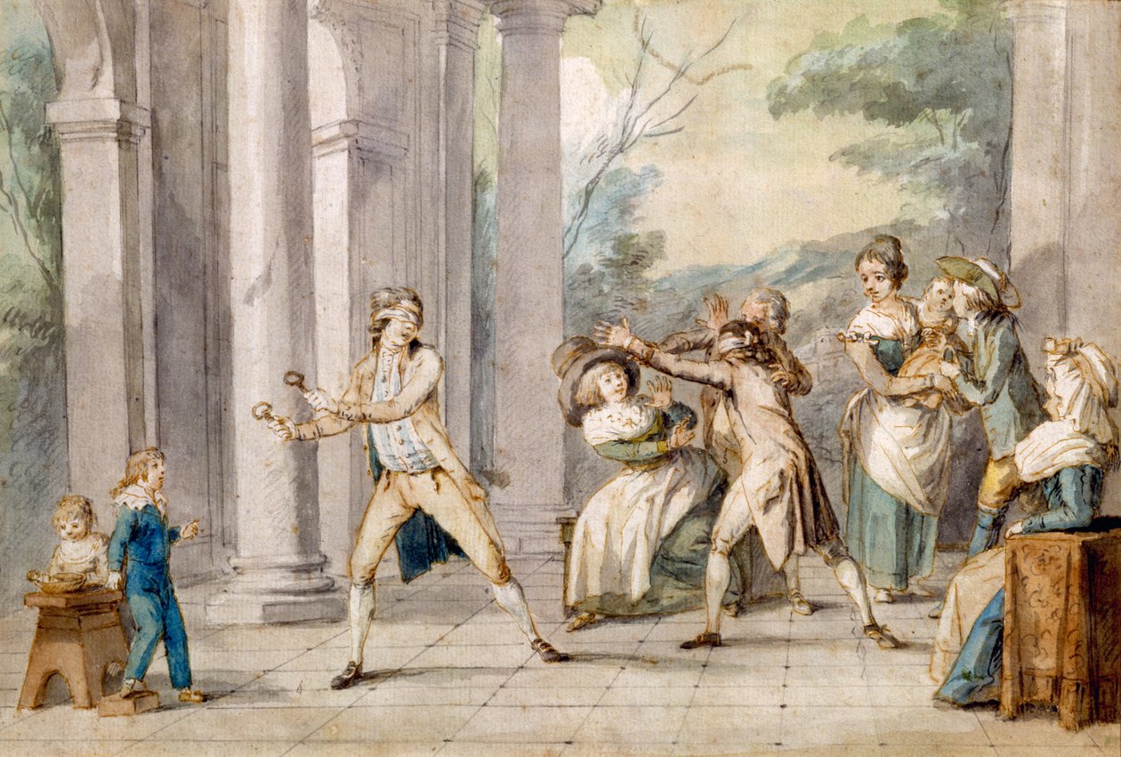 「ブラインドマンズバフ」のゲーム、c.late C18th 作： ジョージ・モーランド