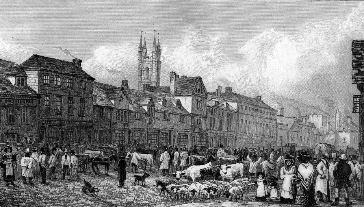 1830年にT.ガーナーによって彫刻されたケント州アシュフォードの市場の日 作： ジョージシェパード