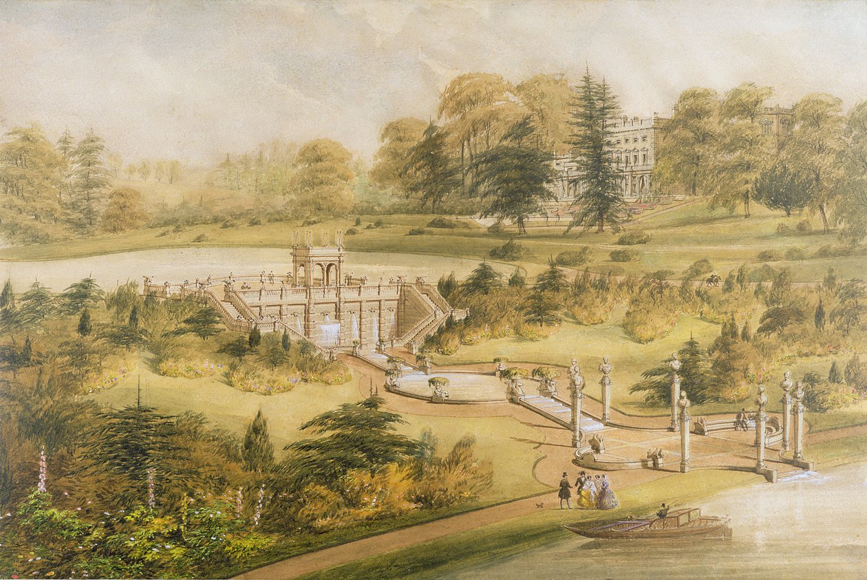 カウリーマナーのデザイン、1860年頃（トイレ、紙にペンとインク） 作： ジョージ・サマーズ・クラーク