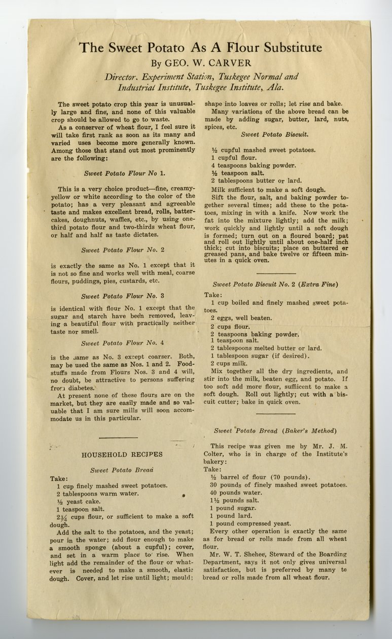 小麦粉代替品としてのサツマイモ、1915年頃 作： ジョージ・ワシントン・カーバー