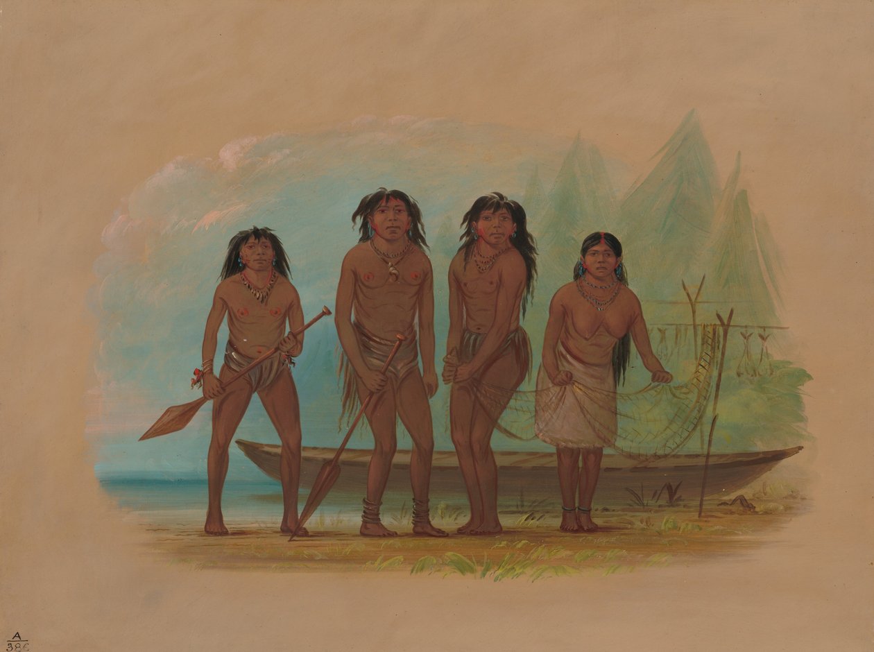 4 人のフエゴ インディアン、1856 年 1869 年。 作： ジョージ・カトリン