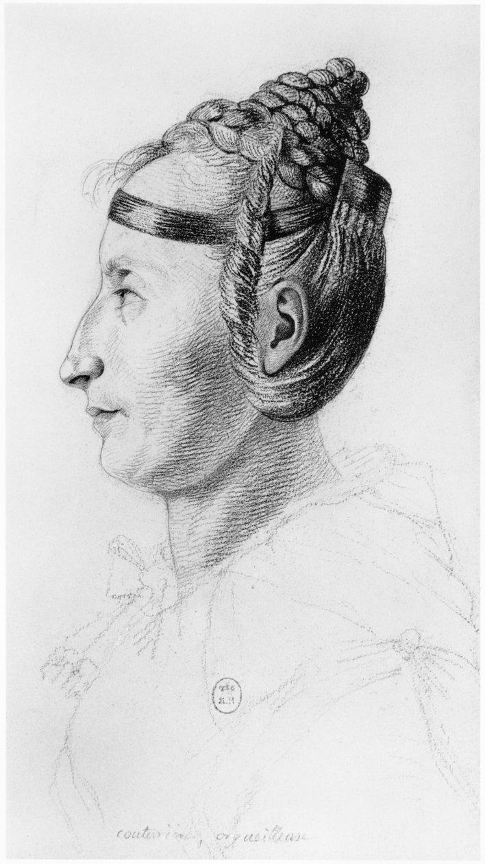 サルペトリエール亡命の狂人に関するジャンエティエンヌドミニクエスキロール（1772-1840）の未発表の論文からの誇り高いドレスメーカー、プロフィール、イラスト、1818年頃 作： ジョルジュ・フランソワ・ガブリエル