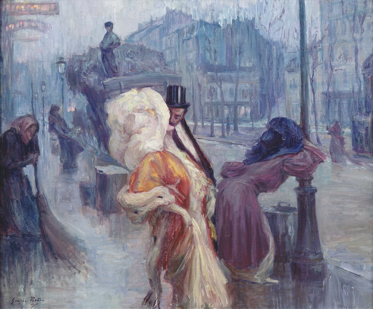 夜明け、モンマルトルのレストランを去る、1906 作： ジョルジュ・ルドン