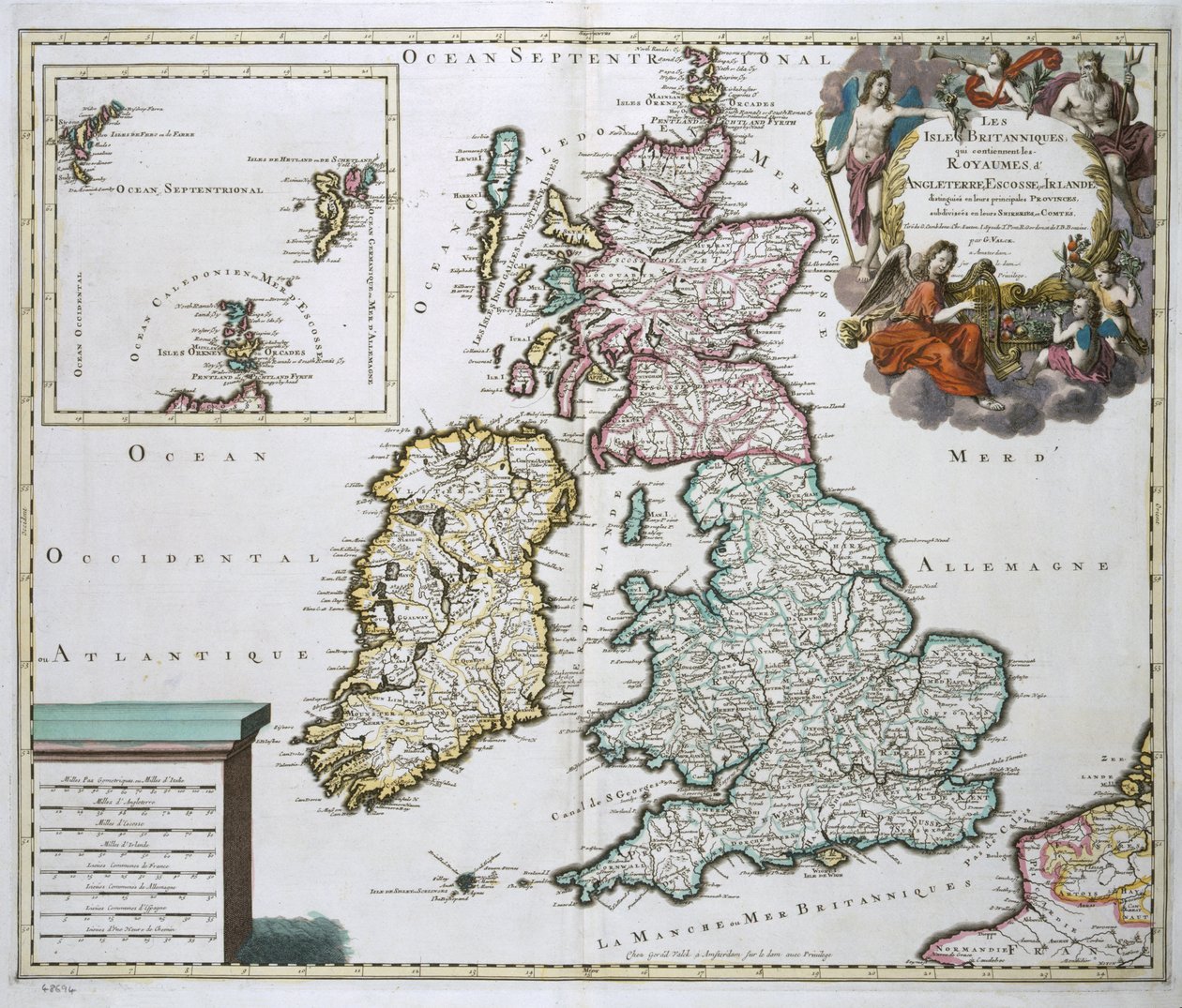 イギリスとアイルランドの地図（カラー彫刻） 作： ジェラルド・ヴァルク