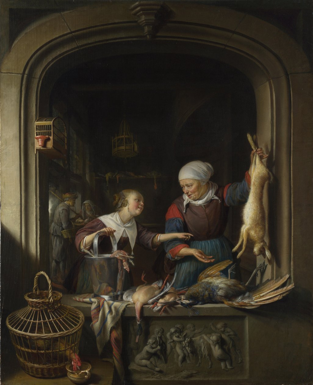 Poulterersショップ、c。 1670 作： ゲリット・ドゥ