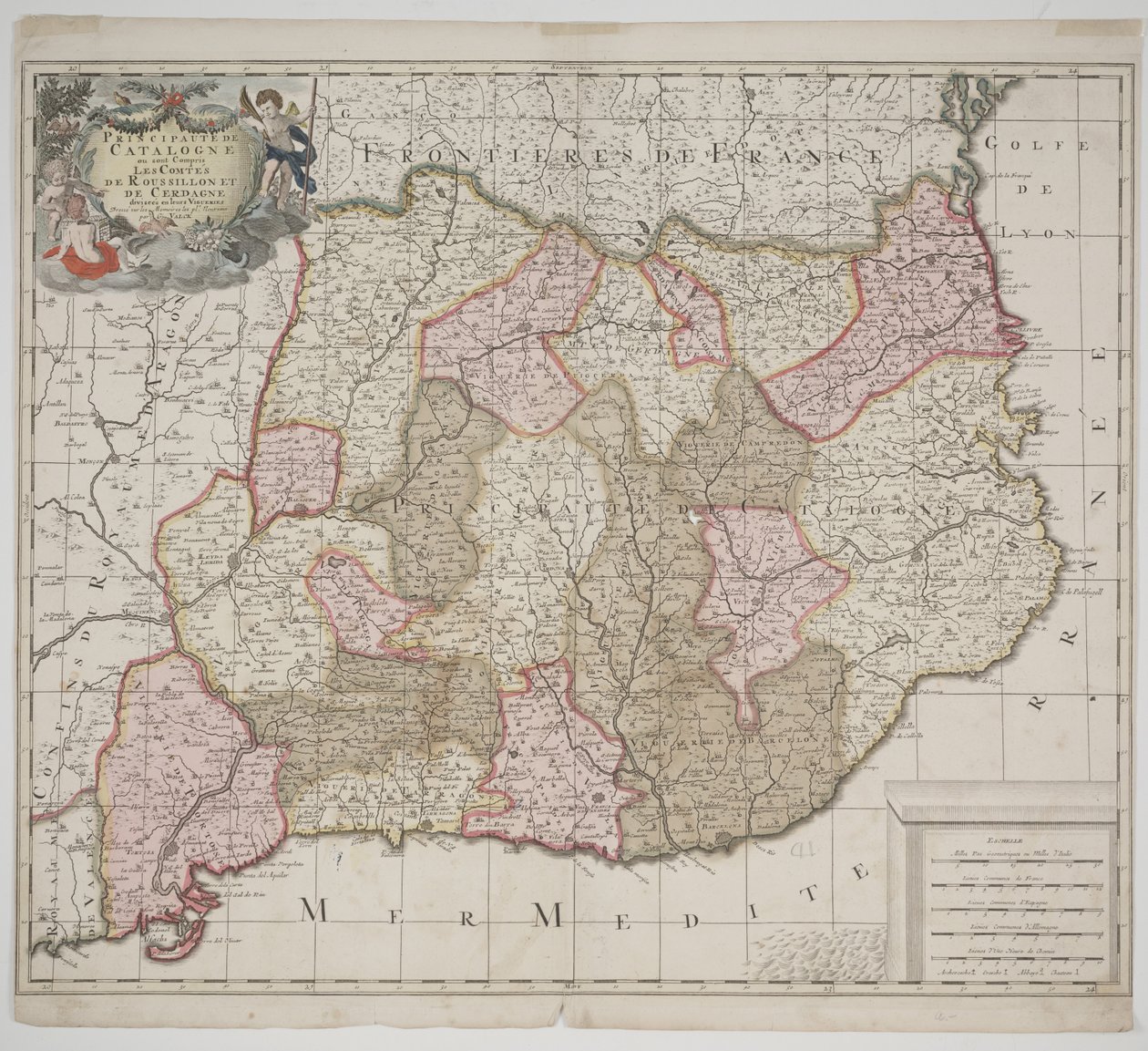 カタルーニャ公国、1702年頃（手彩色の銅版画 作： ジェラルド・ヴァルク