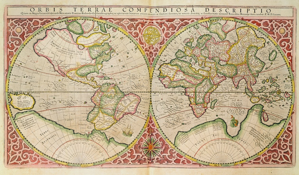 二重半球世界地図、1587 作： ゲラルドゥスメルカトル