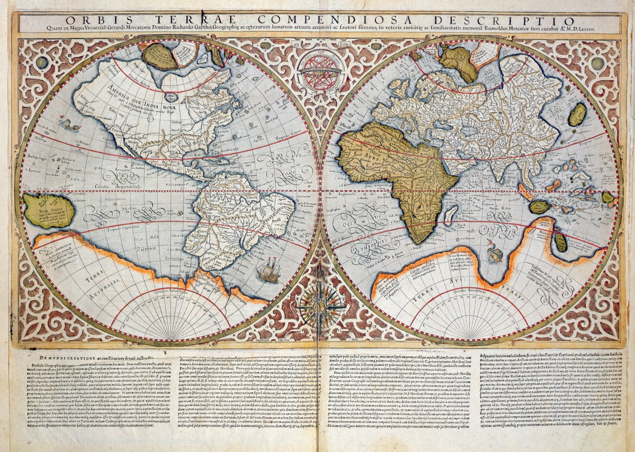 二重半球世界地図、1587 作： ゲラルドゥスメルカトル