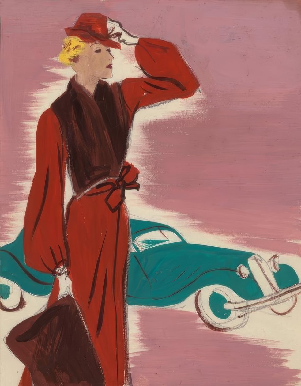 女性のファッション1930年代-ストール付きドレス-硬化 作： ゲルト・ハルトゥング