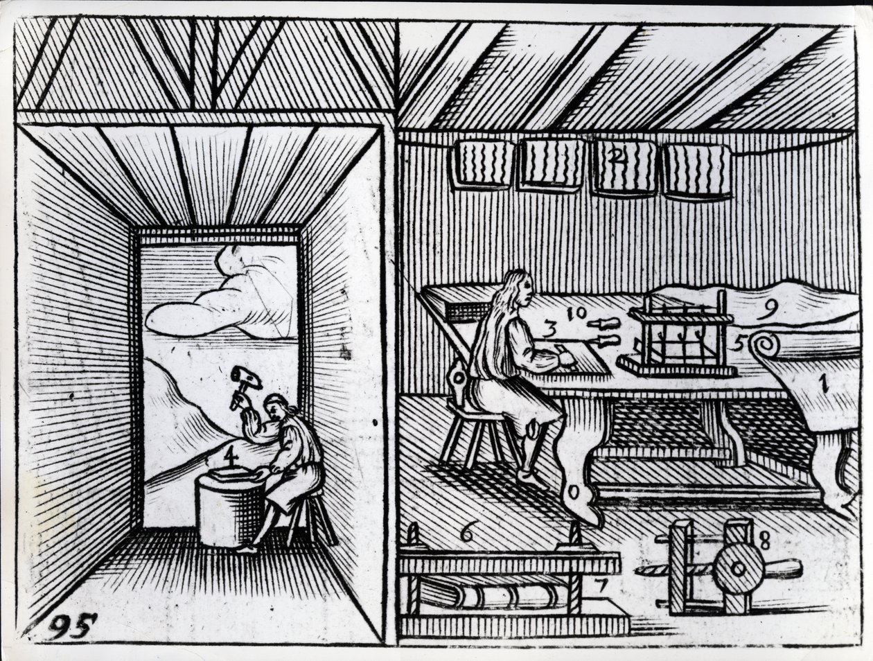 製本、ジョンアモスコメニウスの「Orbis Sensualium Pictus」のイラスト、英語版は1659年に発行 作： ドイツ語学校