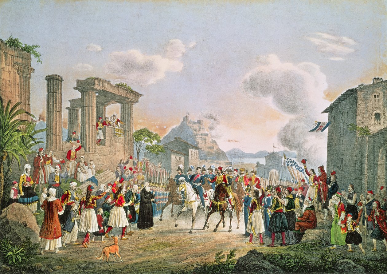 1833年2月6日、バイエルン州のオットー（1815-67）のナウプリアへの入り口 作： ドイツ語学校
