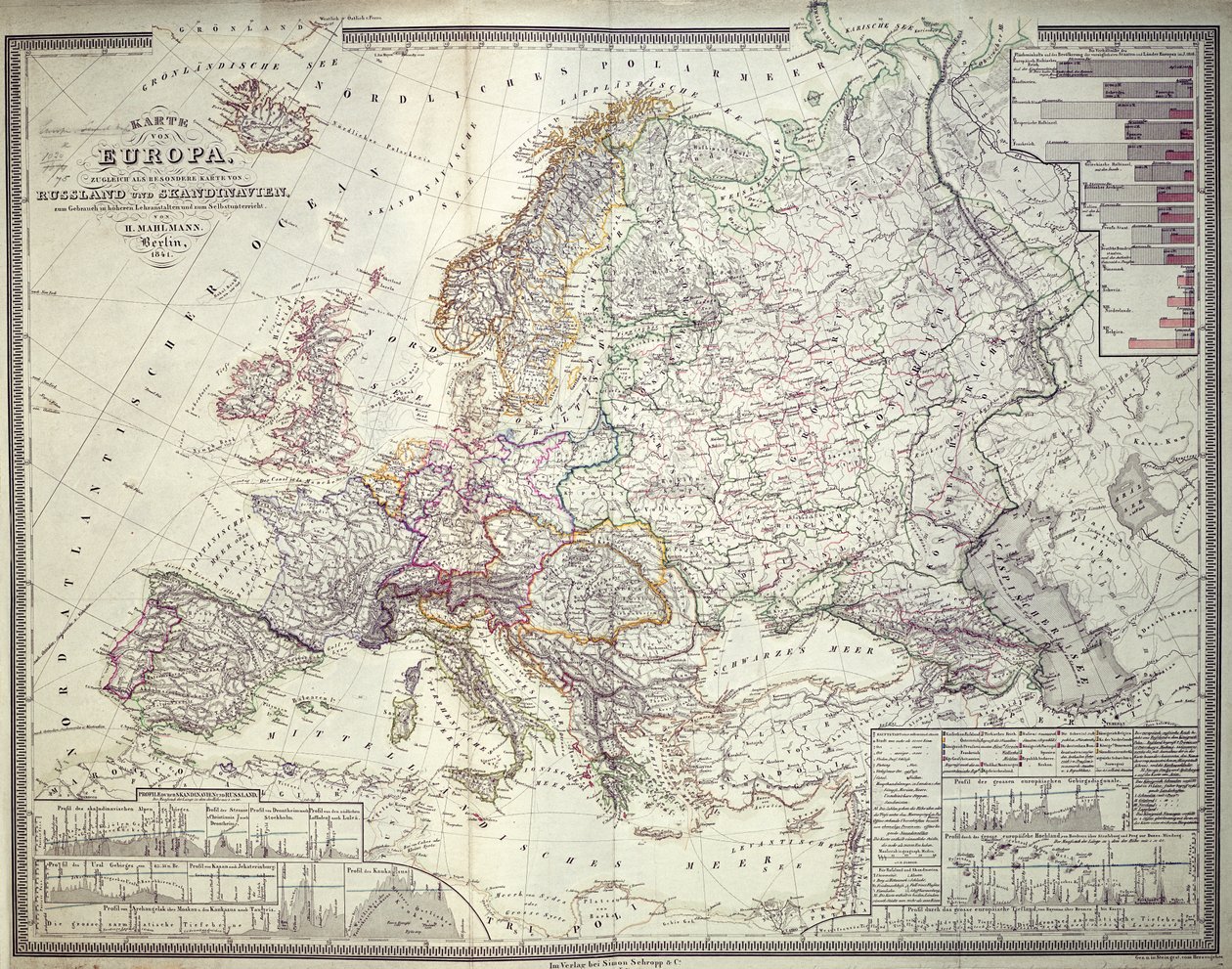 ヨーロッパの地図、1841 作： ドイツ語学校