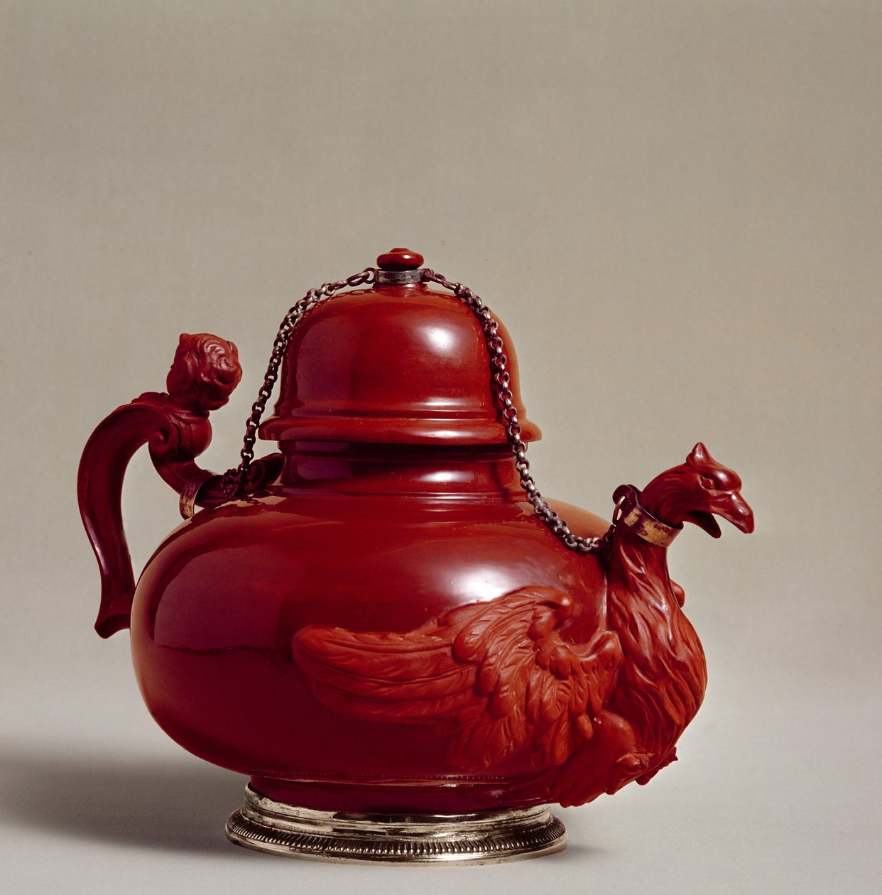 マイセンの赤い石器ティーポット、ヨハンクリストフルートヴィヒフォンルッケ（c.1703-1780）、c.1730（石器） 作： ドイツ語学校