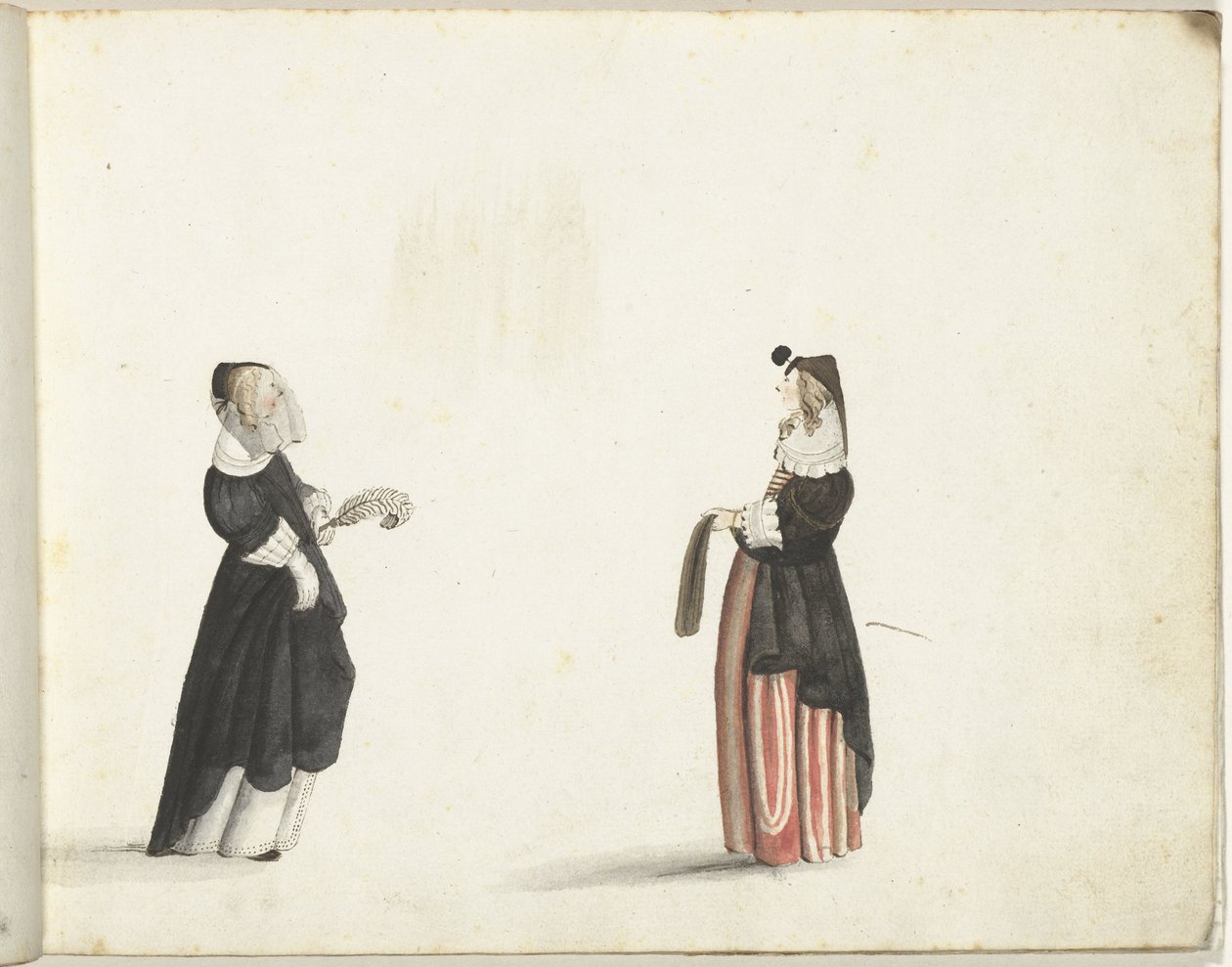 横顔で立っている 2 人の女性 作： Gesina ter Borch