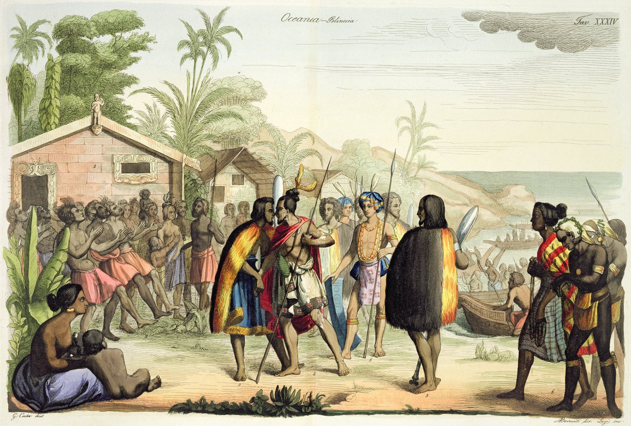 A.ベルナティによって刻まれたポリネシア原住民の挨拶と鼻をこする 作： ジャコモカサ