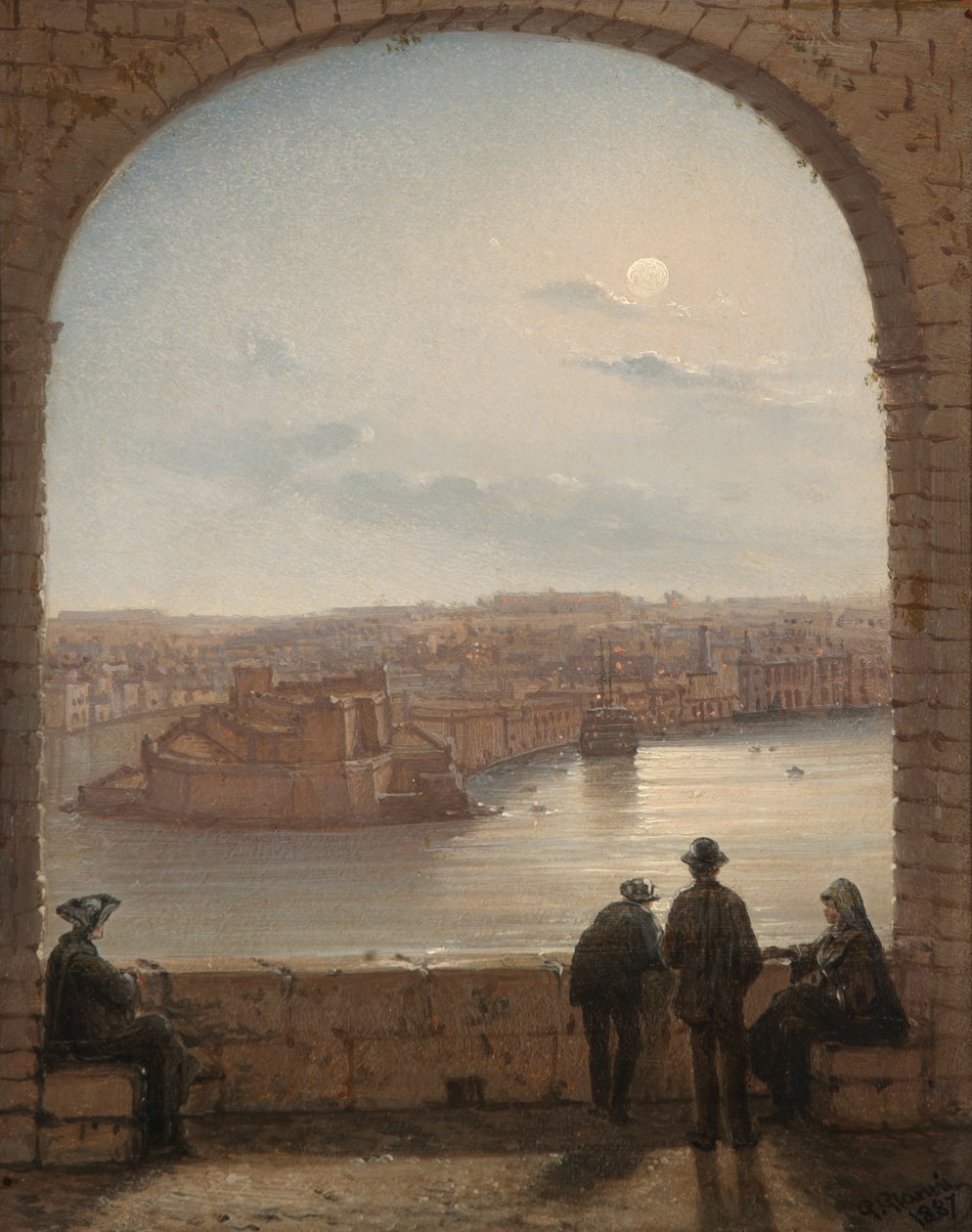 フォートアンジェロの月明かりに照らされたビュー、バレッタ、1887 作： ジャンシント・ジャンニ