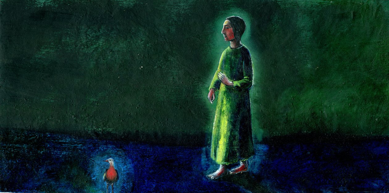 その夜の鳥、2003年（ジェッソボードに油彩） 作： ジジサドベリー